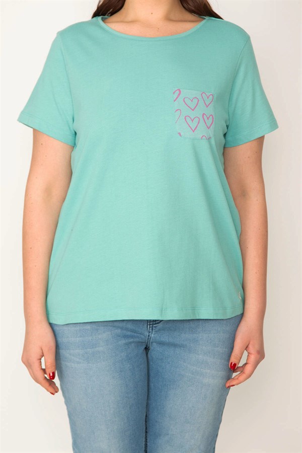 KADIN CAM GÖBEĞİ MAVİSİ PAMUKLU KUMAŞ CEP DETAYLI BLUZ