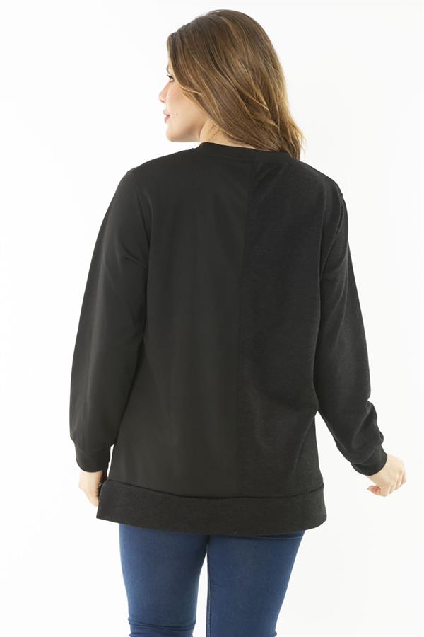 Kadın Büyük Beden Hardal Dueble Face Kumaş Renk Kombinli Sweatshirt 65N37124