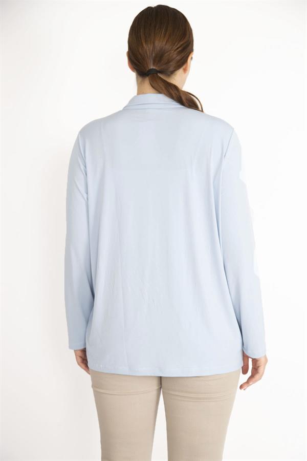 Kadın Mavi Tek Düğmeli Astarsız Cepli Hırka