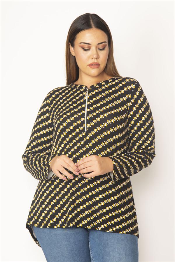 Kadın Siyah Ön Pat Fermuarlı Viskon Bluz 65N28620