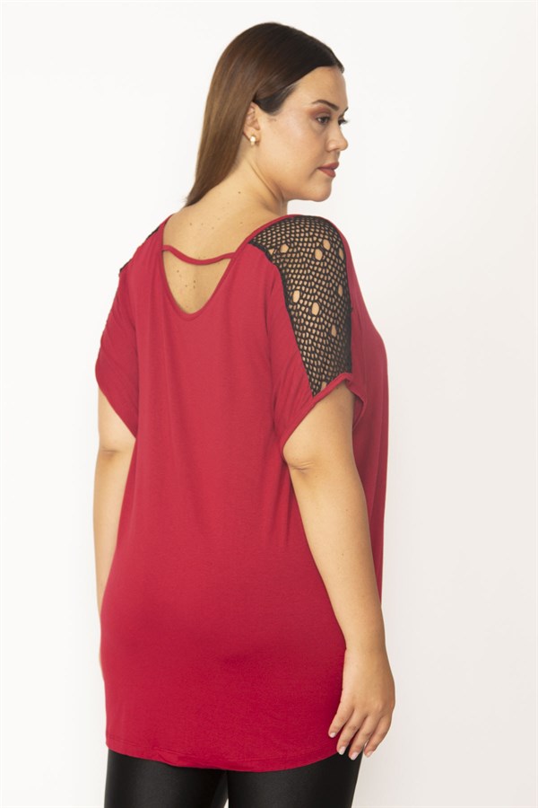 Kadın Bordo Omuz Dantelli V Yakalı Viskon Bluz 65N27507