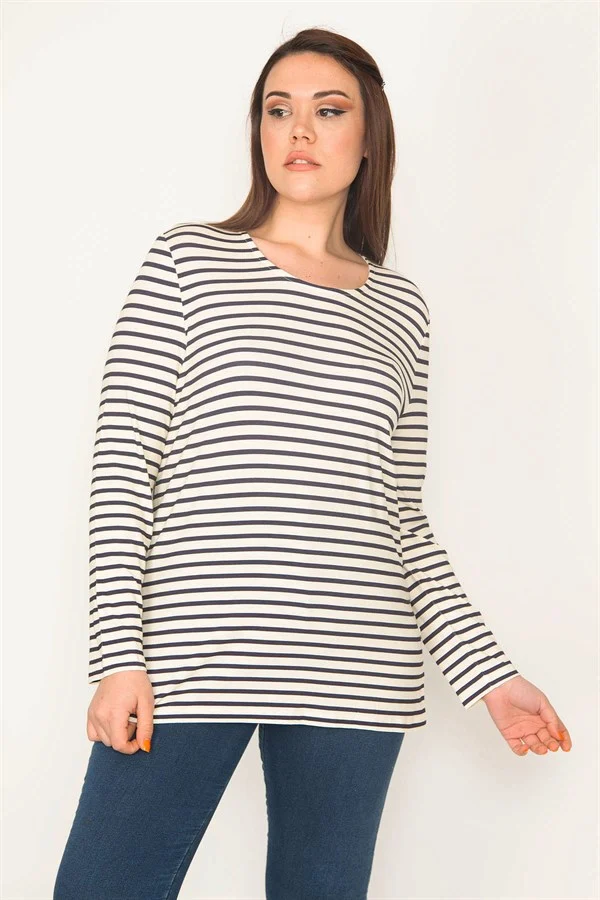 KADIN KEMİK ARKASI DESENLİ ÇİZGİLİ BLUZ
