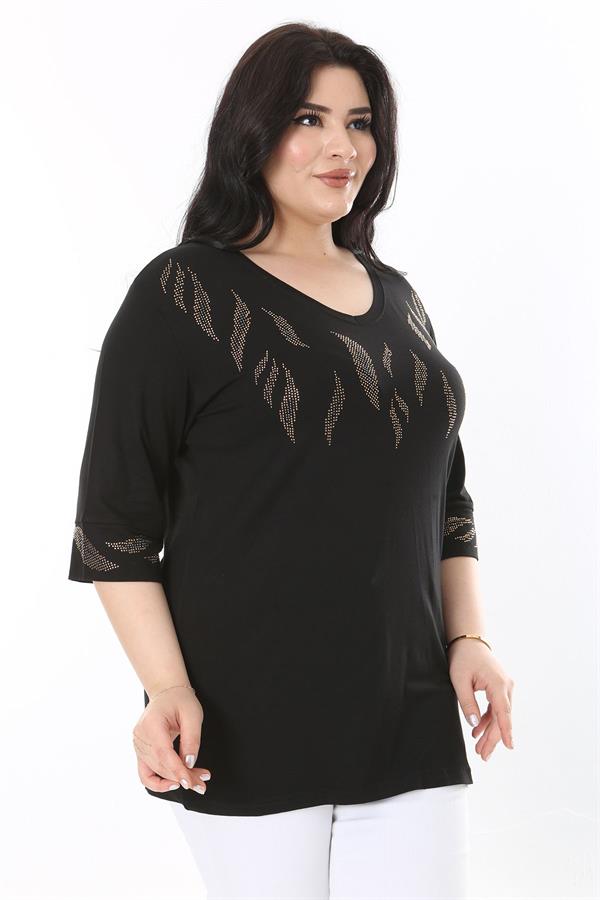Chemisier noir à détails en pierre grande taille pour femme 65N37978