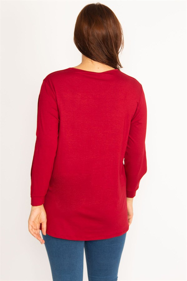 Kadın Bordo Kol Dekolteli Taş Detaylı Bluz 65N34764