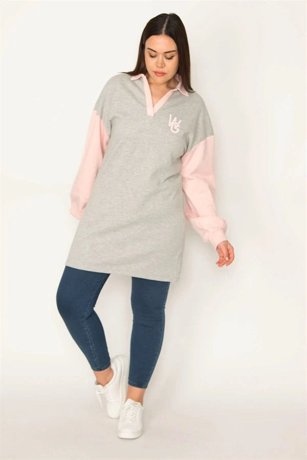WOMEN'S GRAY POLO COLLAR SWEATSHIRT