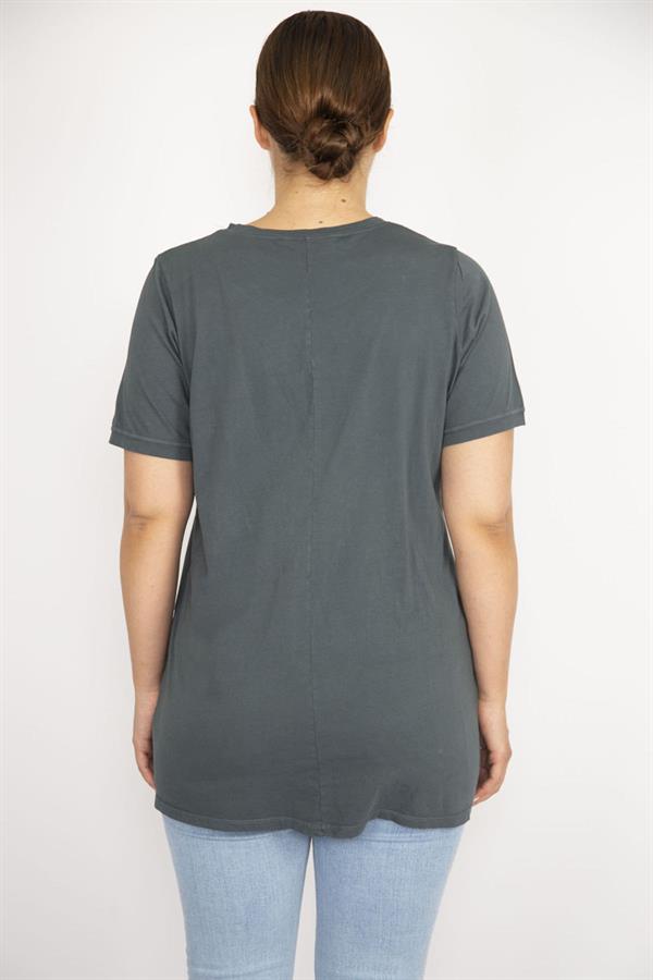 Kadın Büyük Beden Bebe Mavisi Payet Ve Taş İşli Bisiklet Yakalı Bluz