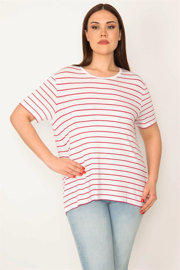 KADIN KEMİK BİSİKLET YAKALI ÇİZGİLİ BLUZ