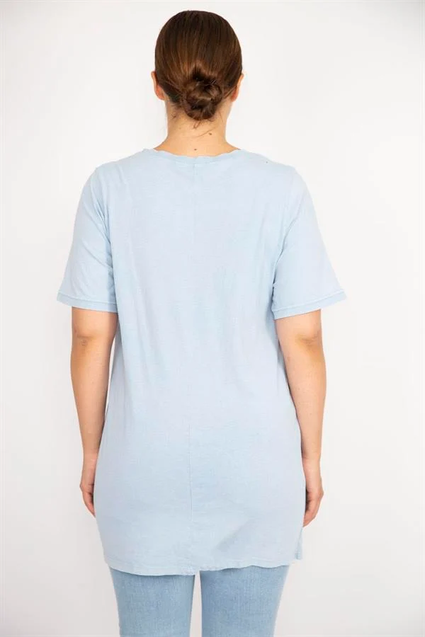 Kadın Büyük Beden Bebe Mavisi Payet Ve Taş İşli Bisiklet Yakalı Bluz