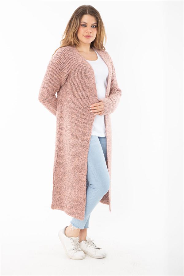 Kadın Büyük Beden Renkli Yırtmaçlı Kalın Triko Uzun Hırka 65N37306