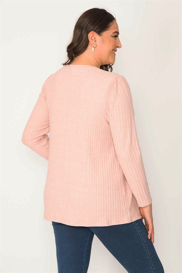 Kadın Pembe Kendin Çizgili Bisiklet Yaka Tunik 65N30416