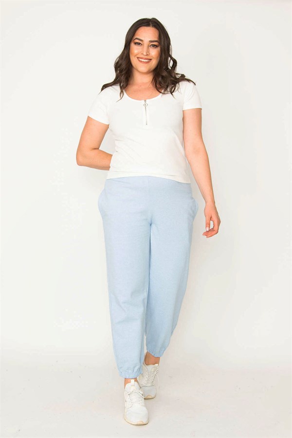 Kadın Gri Pamuklu Kumaş İçi Şardon Paça Ve Bel Lastikli Cep Detaylı Eşofman Alt  65N30436