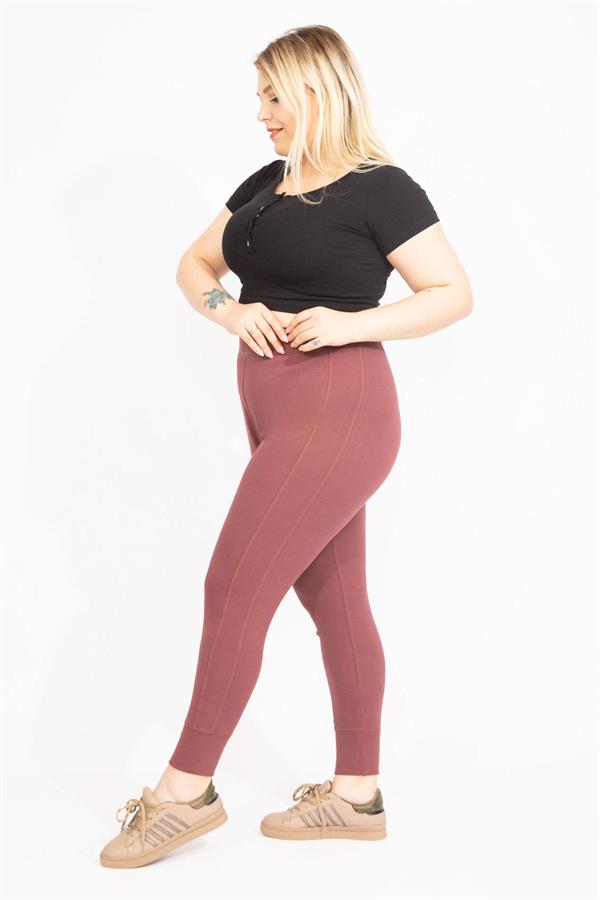 Kadın Büyük Beden Pamuklu Kumaş Kendinden Çizgili Paça Ribana Ve Bel Lastikli Eşofman Alt 65N35591