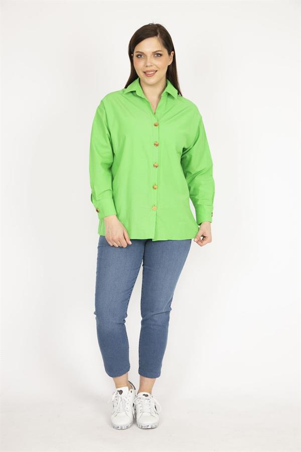 Kadın Lila Büyük Beden Metal Düğmeli Manşetli Gömlek