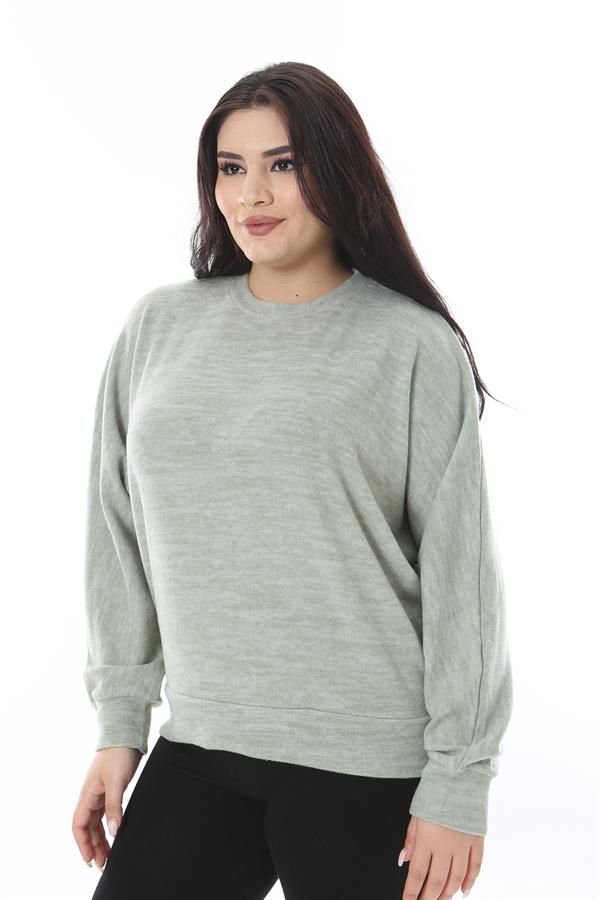 Kadın Büyük Beden Yeşil Yumoş Kumaş Yarasa Kollu Bluz 65N38636