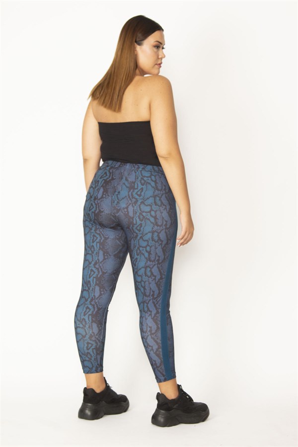 Kadın Petrol Yan Şeritli Desenli Tayt Pantolon 65N27937