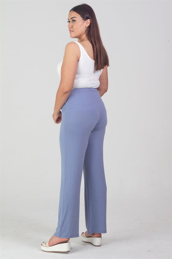 Kadın Büyük Beden Mavi Rahat Kesim Bel Lastikli Pantolon 65N37668