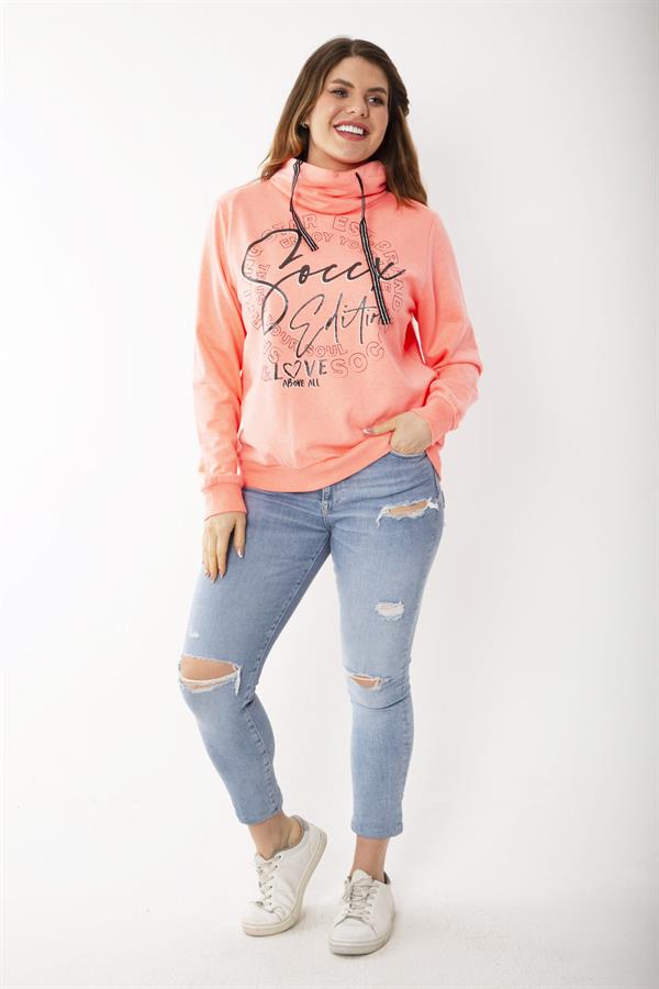 Women's Plus Size Phosphorus Stand-up Collar Inside-Red Sweatshirt 65N37211