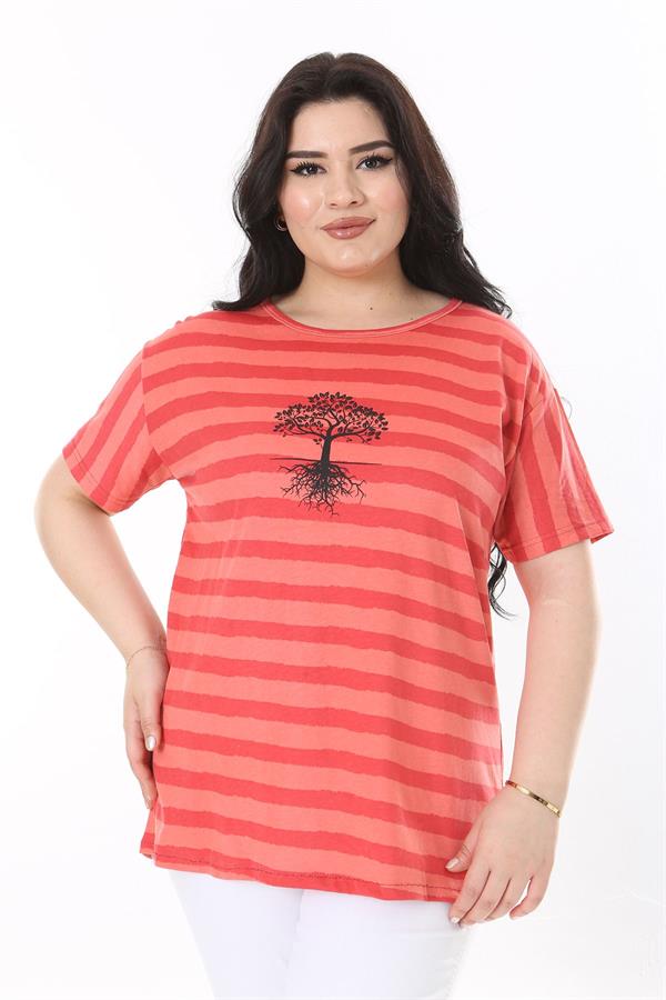 Kadın Büyük Beden Gül Kurusu Bisiklet Yakalı Kısa Kollu Bluz 65N38006