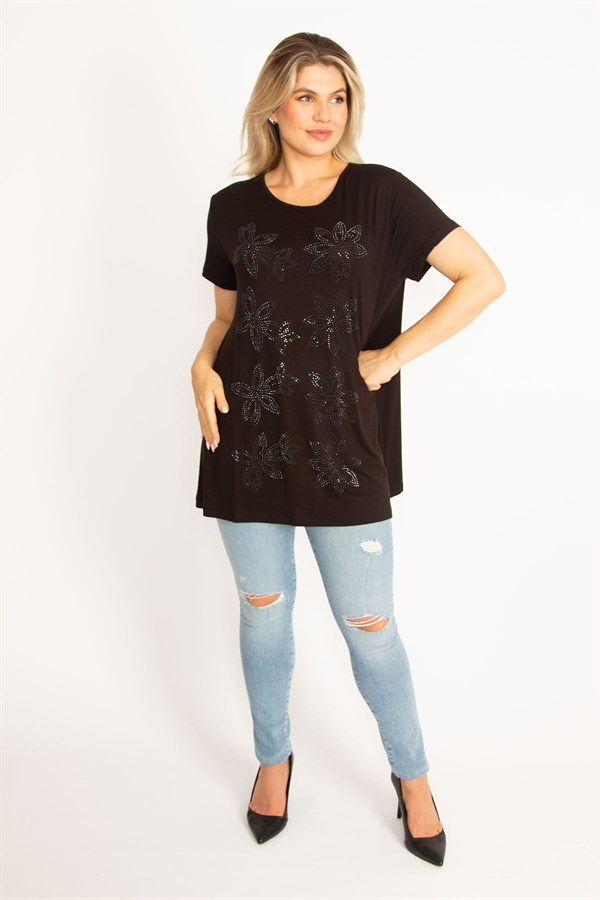 Kadın Siyah Taş Detaylı Bluz 65N34565