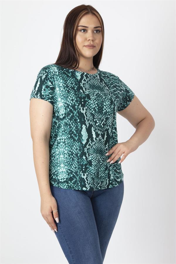 Women's Brown Crew Neck Basic Patterned T-Shirt 65N16888