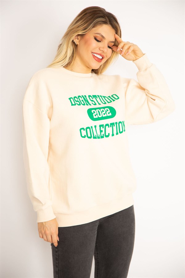 Women's Beige 3-Thread Raised Sweatshirt 65N35071
