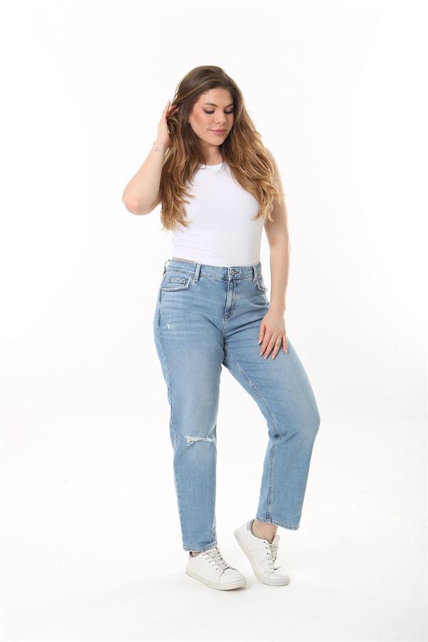 Kadın Büyük Beden Mavi Yüksek Bel 5 Cepli Kot Pantolon 65N37517