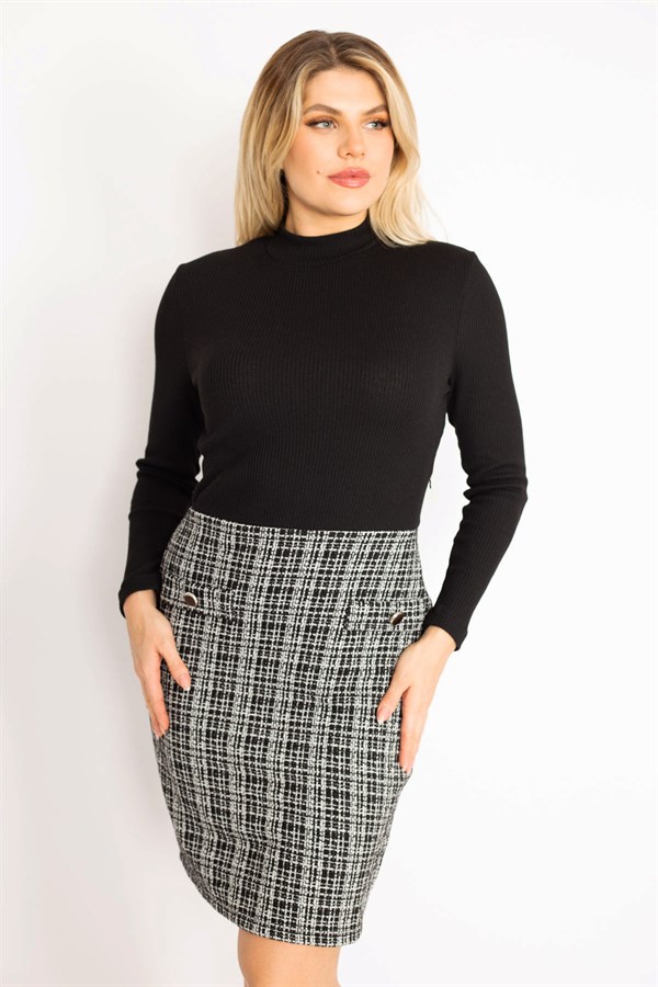 Kadın Siyah Süs Cepli Elbise 65N35024