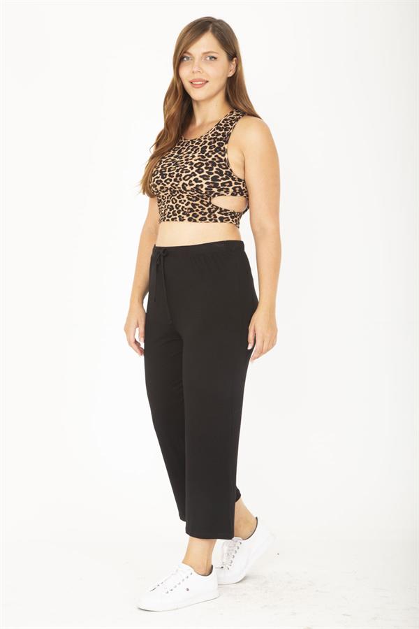 Kadın Büyük Beden Siyah Beli Bağcıklı Eşofman Alt 65N36805