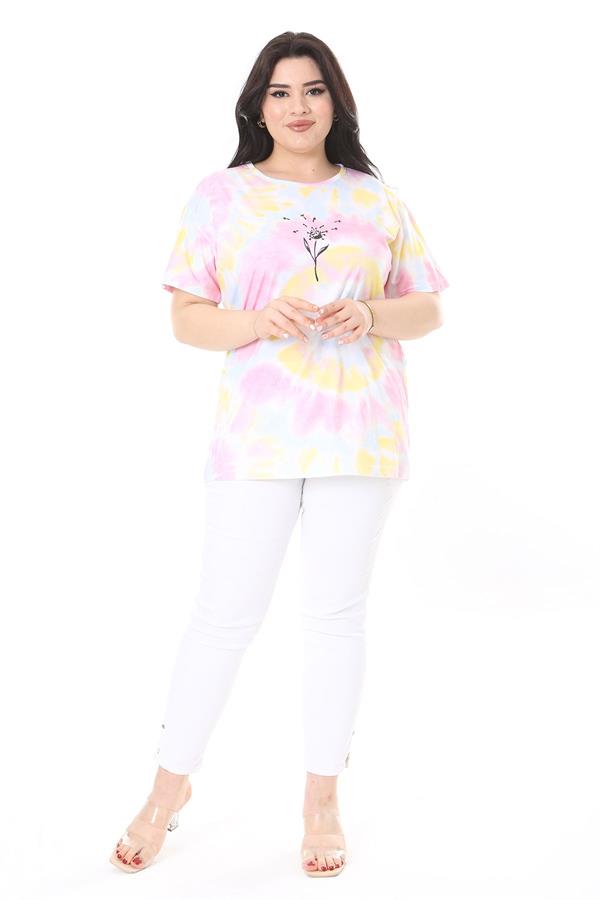 Kadın Büyük Beden Gül Kurusu Bisiklet Yakalı Kısa Kollu Bluz 65N38006