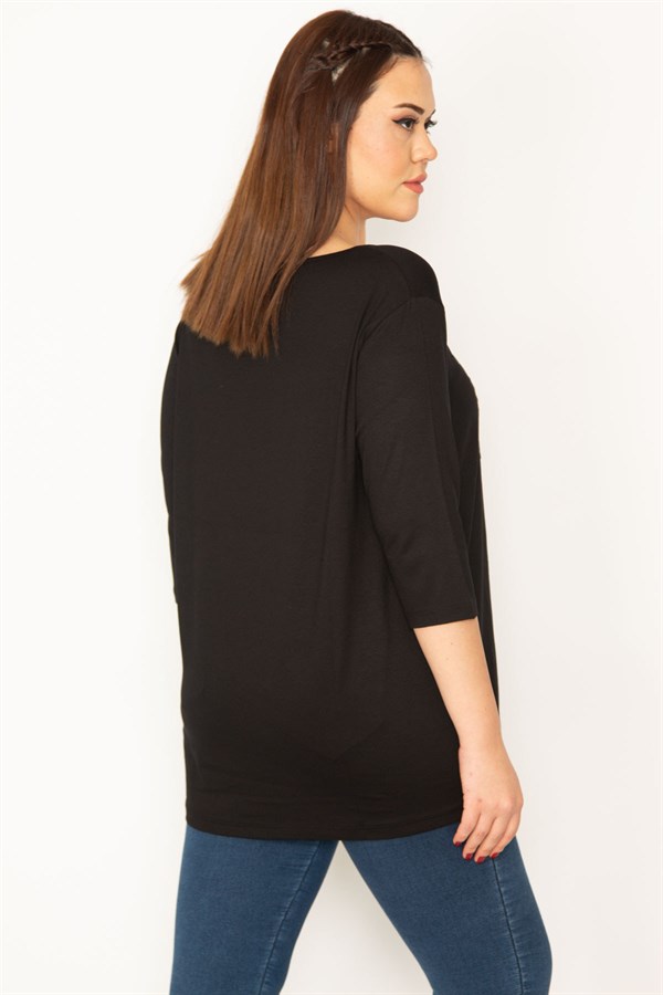 KADIN SİYAH ÖN DETAYLI KAPRİ KOLLU BLUZ