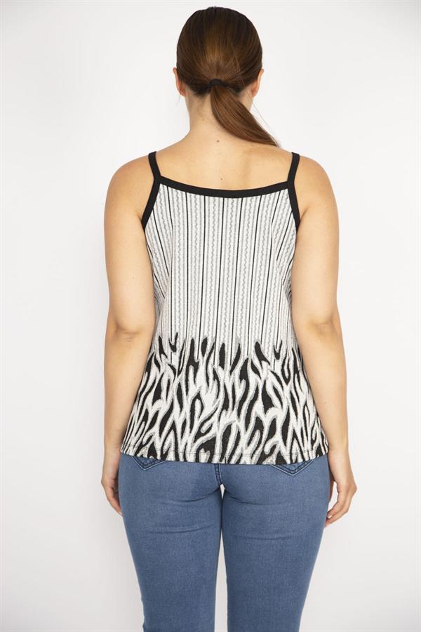 Kadın Gri Büyük Beden Sim Detaylı Askılı Bluz