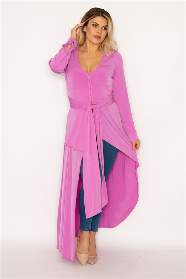 Kadın Lila Agraf Düğmeli Asimetrik Kesim Kap 65N35020