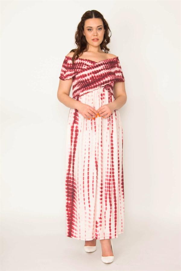 WOMEN'S LONG DRESS WITH WIDE FUJIA COLLAR, GUIPED ELASTIC, SIDE SLITS