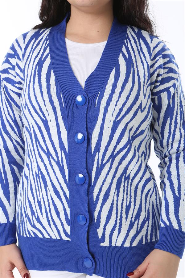 Kadın Büyük Beden Saks Ön Düğmeli Triko Hırka 65N38566