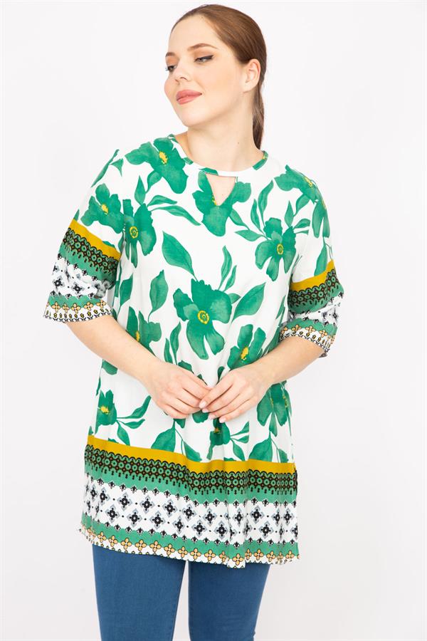 Kadın Fujya Büyük Beden Dokuma Viskon Kumaş Su Desenli Tunik