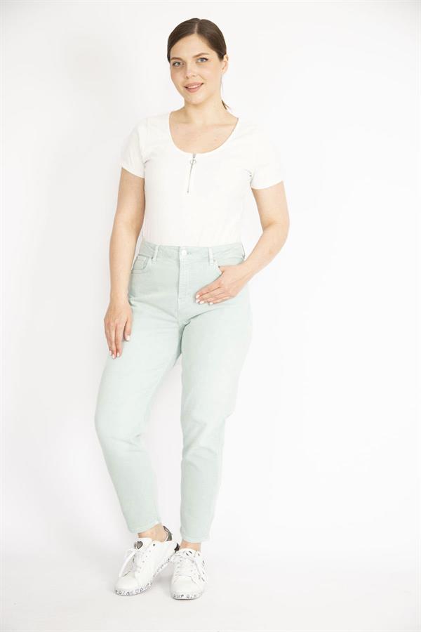 Kadın Su Yeşili Büyük Beden 5 Cepli Kot Pantolon