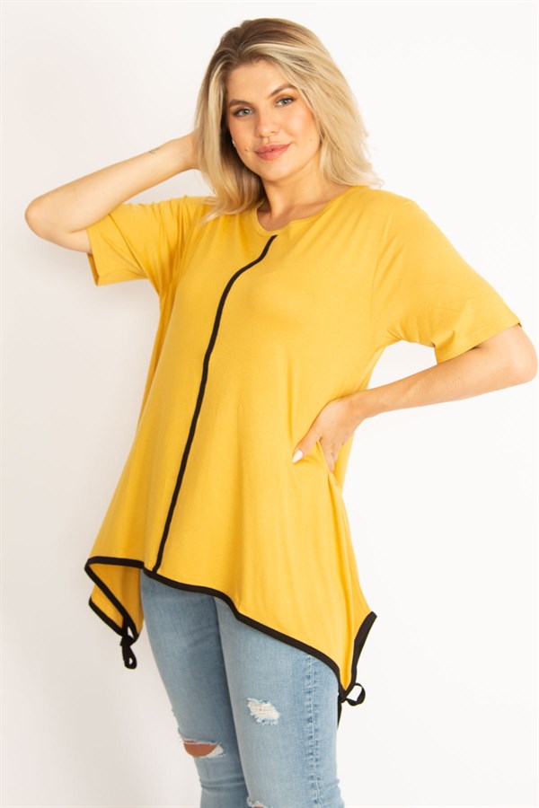Kadın Hardal Biye Detaylı Etek Ucu Bağcıklı Tunik 65N34974