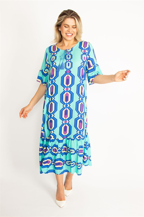 Kadın Kırmızı Dokuma Viskon Kumaş Volan Kollu Etek Ucu Katlı Elbise 65N34435