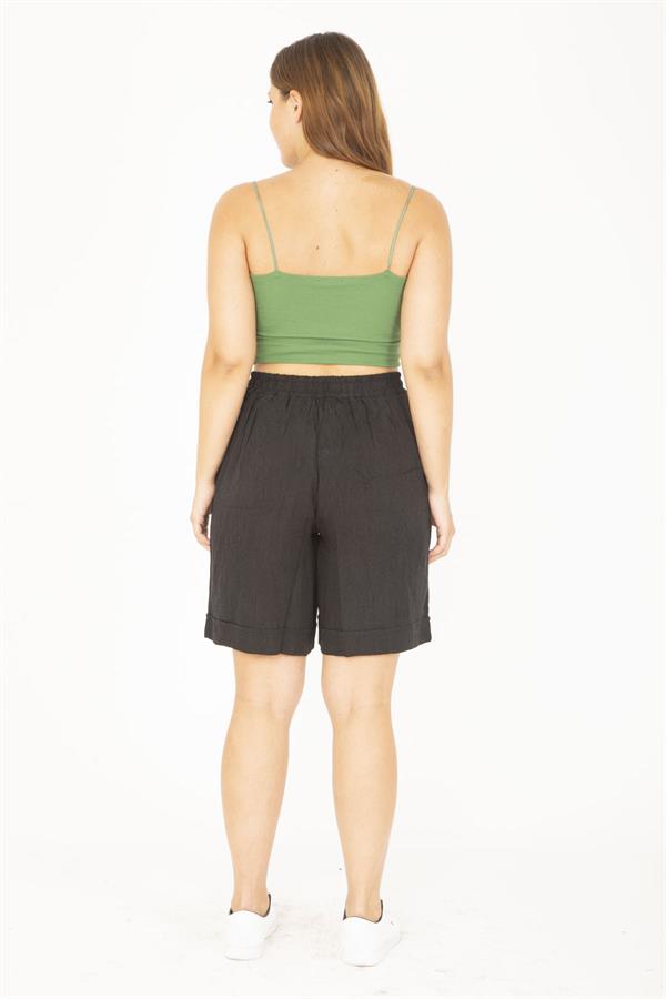 Kadın Büyük Beden Antrasit Dokuma Viskon Kumaş Beli Lastikli Şort 65N36801