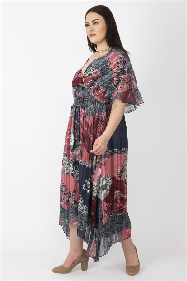 KADIN RENKLİ ŞİFON KUMAŞ ASTARLI UZUN ELBİSE