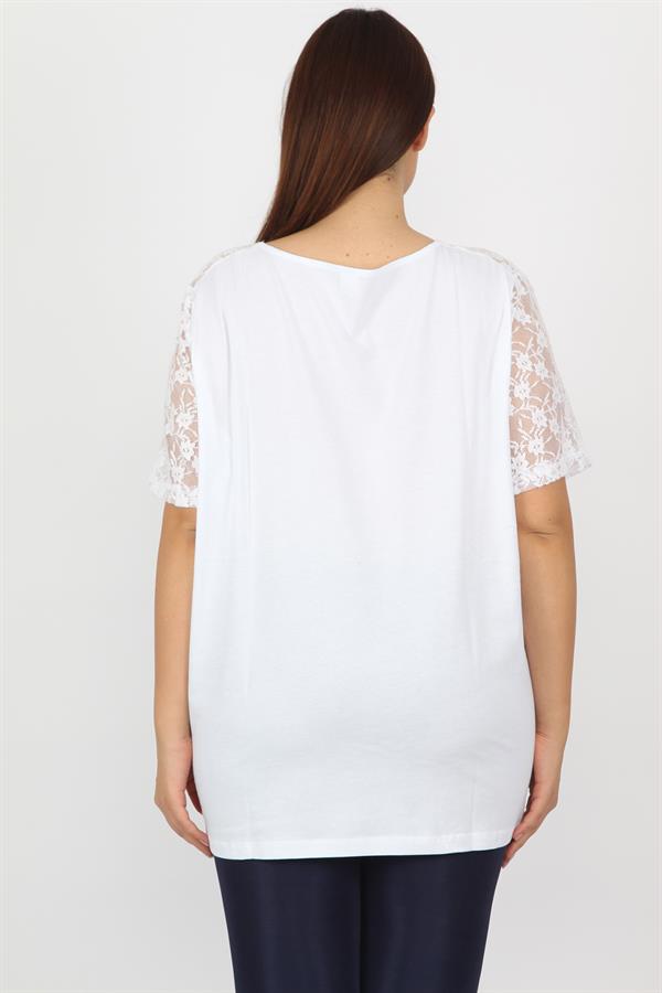 Kadın Beyaz Pamuklu Kumaş Dantel Detaylı Bluz 65N20711