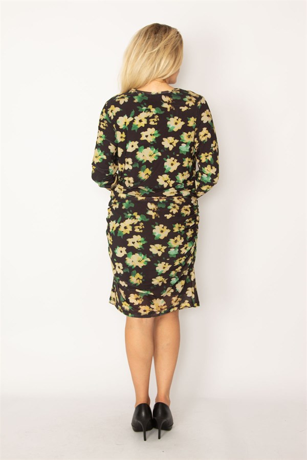 Kadın Siyah Yanları Lastik Büzgü Detaylı Astarlı Tül Elbise 65N34299