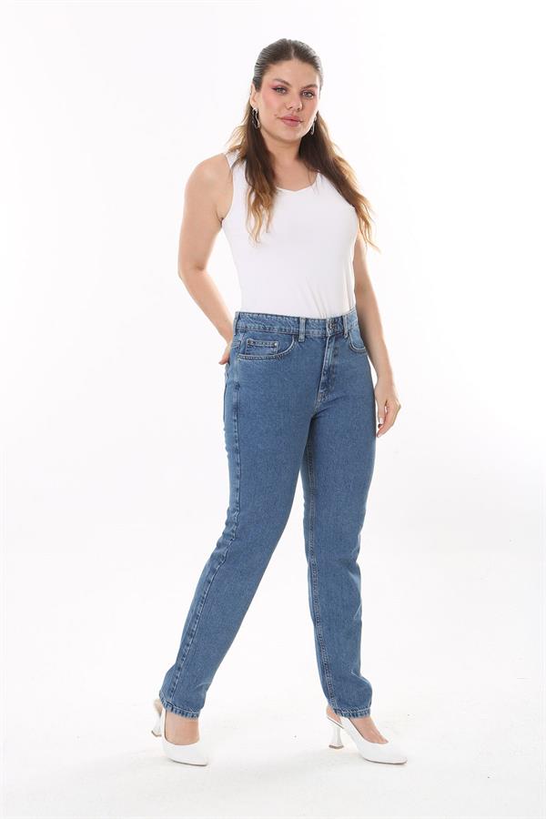 Kadın Büyük Beden Mavi 5 Cepli Kot Pantolon 65N37727