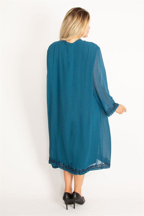 Kadın Füme Şifon Pelerinli Dantel Detaylı Abiye Elbise 65N34506