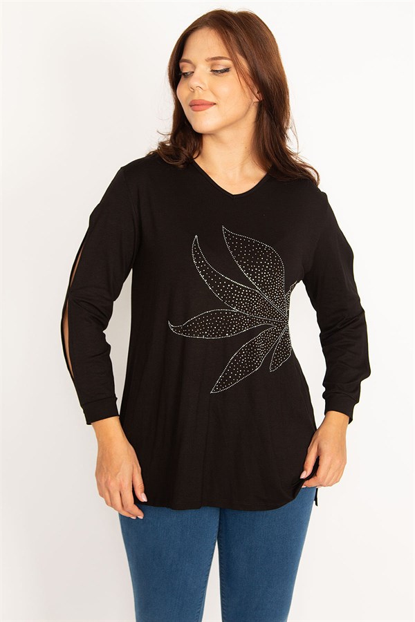 Kadın Bordo Kol Dekolteli Taş Detaylı Bluz 65N34764