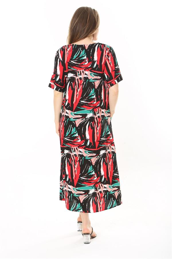 Kadın Büyük Beden Siyah Dokuma Viskon Kumaş Ön Pat Düğmeli Uzun Elbise 65N37861