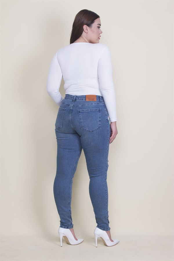Kadın Mavi Yırtık Detaylı Likralı Kot Skinny Pantolon 65N35338