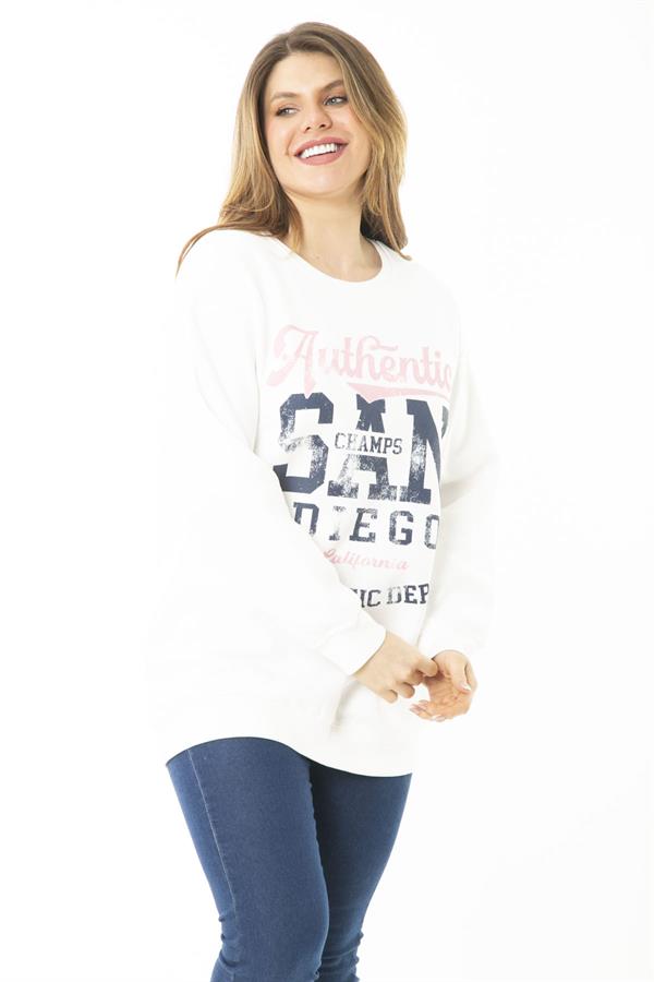 Kadın Büyük Beden Kemik İçi Şardonlu İki İplik Ön Baskılı Sweatshirt 65N37158