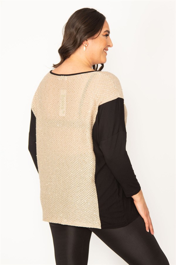 Kadın Siyah Önü Lak Baskı Detaylı İki Renkli Tunik 65N31028