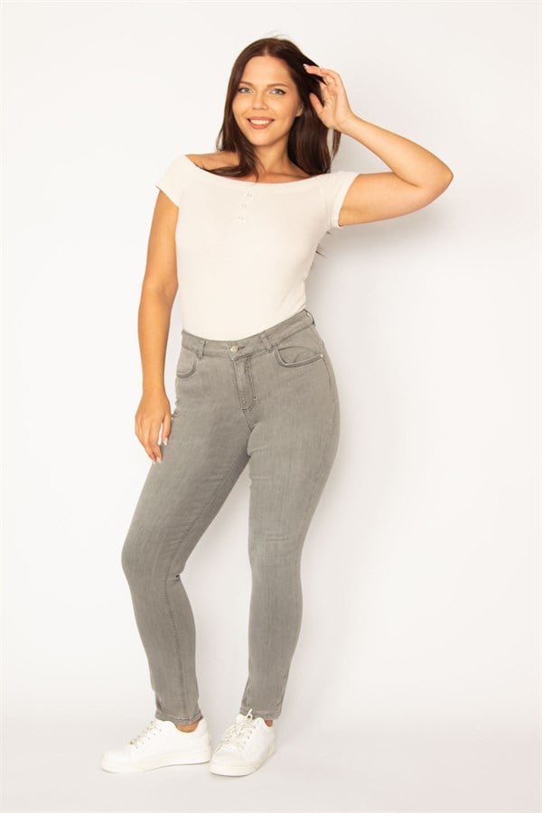 Kadın Gri Likralı Skınny Kot Pantolon 65N34357